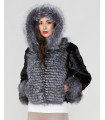 Charlie Sculpted Mink Fur Hooded Jacket with Silver Fox Trim