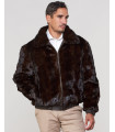 Joey Mink Fur Men's Bomber Jacket Reversible to Leather in Brown
