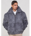 Lucas Grey Rabbit Fur Hooded Bomber Jacket for Men