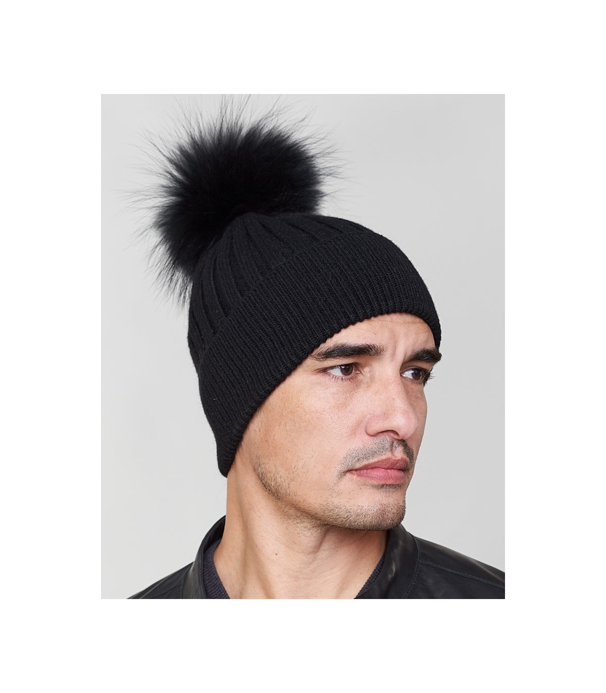 Rocco Knit Beanie Hat with Finn Raccoon in Black for Men 