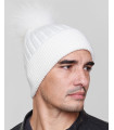 Rocco Knit Beanie Hat with Finn Raccoon in White for Men