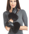 Fox Fur Trim Wool Lined Leather Gloves