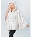 Ivanna Hooded White Mink Fur Cape with Cross Pattern