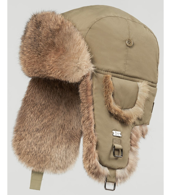 Taupe B-52 Aviator Hat with Brown Rabbit Fur for Men: FurHatWorld.com
