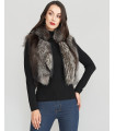 Laila Silver Fox Fur Vest with Leather Shawl Lapel
