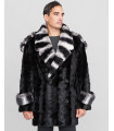 Mateo Mink Fur Coat with Chinchilla Print Rex Rabbit Fur