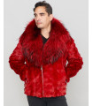 Ed Mink Moto Jacket with Fox Collar & Hood in Red