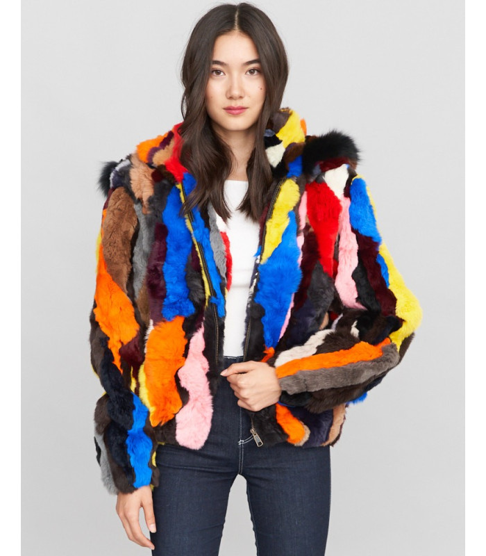 Color Rabbit Fur Jacket Hood: FurHatWorld