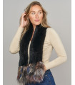 Party Knit Rex Rabbit Scarf in Black with Multi-color Finn Raccoon Fur Ends