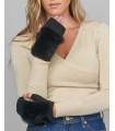 Palmer Knit Fingerless Gloves with Rabbit Fur in Black