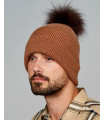 Reeves Beanie Hat with Finn Raccoon Pom Pom in Brown