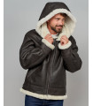 Jack Shearling Bomber with Zip Out Hood For Men in Dark Brown