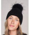 Madeline Sparkly Knit Beanie Hat with Finn Raccoon Pom Pom in Black