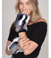 Liza Knit Rex Rabbit Fur Fingerless Gloves in Storm