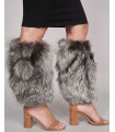 Silver Fox Fur Leg Warmers with Double Pom Poms