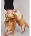 Red Fox Fur Leg Warmers with Double Pom Poms