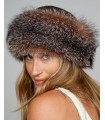 Samantha Crystal Fox Fur Roller Hat with Leather Top