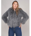 Amelia Knit Raccoon Fur Jacket in Pewter Grey
