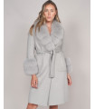 October Wool Wrap Coat with Fox Fur Trim in Slate