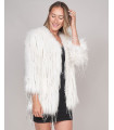 Rihanna Raccoon Fur Sequin Jacket in White