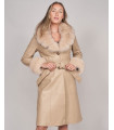 March Leather Trench Coat with Fox Fur Collar and Cuffs in Buff