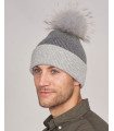Frankie Two Toned Knit Beanie hat with Finn Raccoon Pom Pom in Grey/Grey