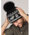 Icelandic Wool Beanie Hat with Fur Pom Pom for Men