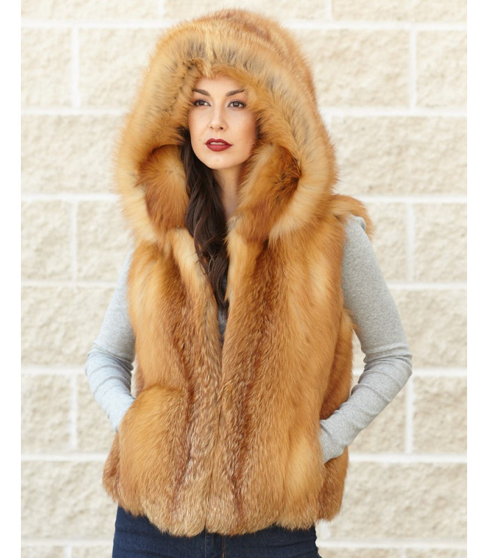 The Brynn Red Women Fur Collar Vest for with Fox