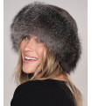 Raylene Fox Fur Roller Hat with Blue-iris Mink Top