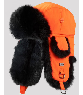 Blaze Orange B-52 Aviator Hat with Black Rabbit Fur for Men