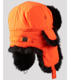 Blaze Orange B-52 Aviator Hat with Black Rabbit Fur for Men