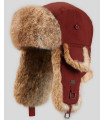 Kids Cherry Red with Natural Brown Rabbit Fur Aviator Hat