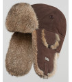 Brown Suede Leather Rabbit Fur Aviator Hat for Men