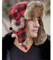 Buffalo Check Rabbit Fur Aviator Hat for Men