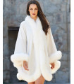 Classic Cashmere Cape With Fox Fur Trim in Ivory