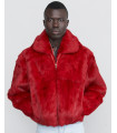 Lucas Crimson Rabbit Fur Hooded Bomber Jacket for Men