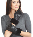 Black Sheared Beaver Trim Wool Lined Leather Gloves