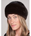 Susan Mink Fur Roller Hat with Mink Top in Mahogany