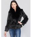 The Kylie Rabbit Fur Jacket with Fox Collar in Black