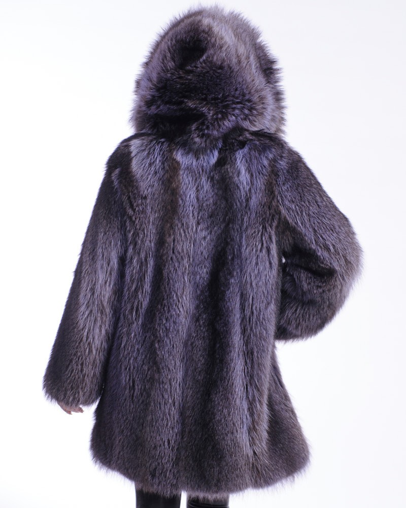 Adalyn Blue Raccoon Fur Coat with Hood: FurHatWorld.com