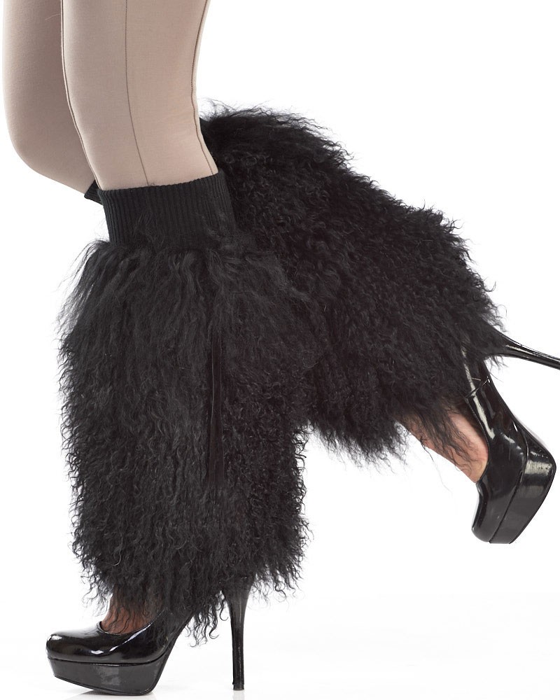 Black Mongolian Lamb Fur Boot Covers/Leg Warmers