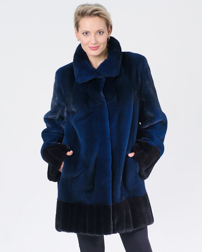 Callie Mink Fur Coat in Dark Blue