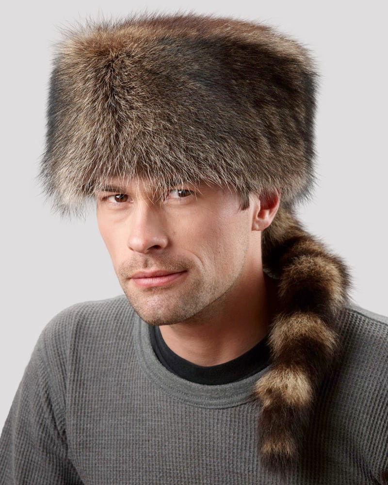 Raccoon Fur Coonskin Cap for Men