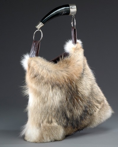 Dominique Coyote Fur Purse with Horn Handle