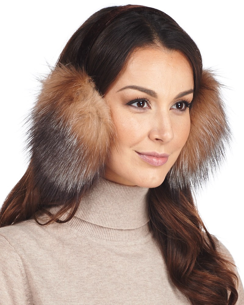 Fox Fur Earmuffs with Velvet band in Crystal