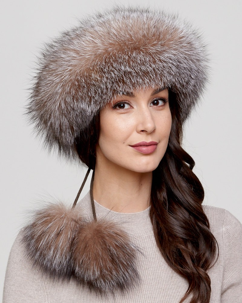Crystal Fox Fur Headband with Pom Poms