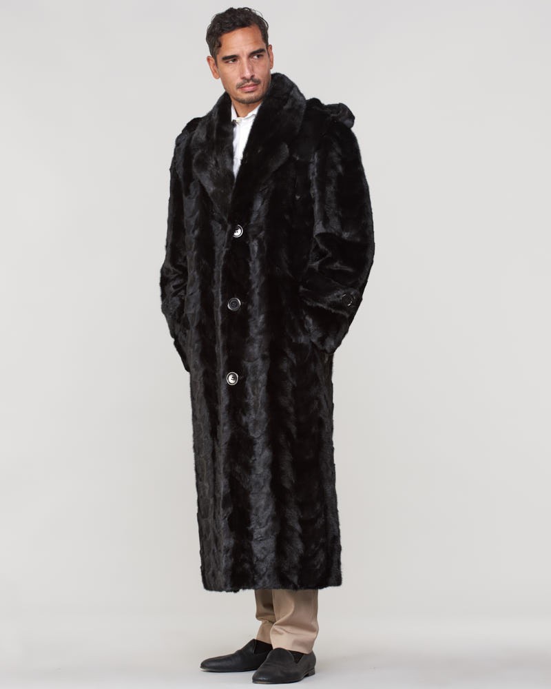 Dean Mink Full Length Fur Men's Overcoat in Black