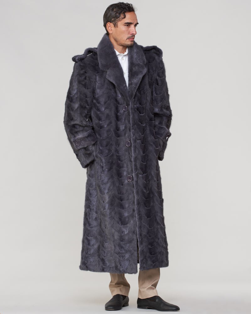 Dean Mink Full Length Fur Men's Overcoat in Grey