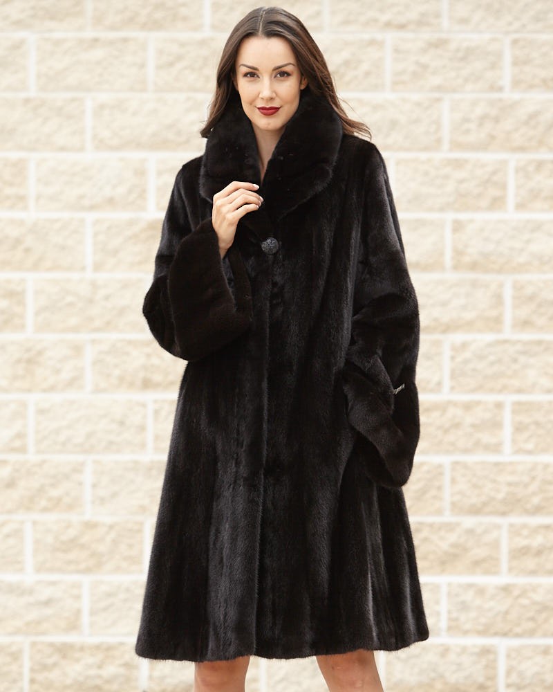 Dianna Long Hair Mink Fur Coat in Black