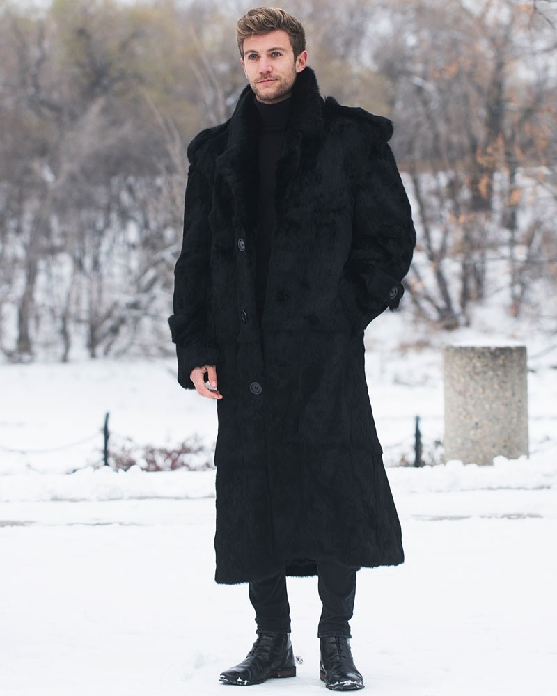 Express vene ego Donald Black Rabbit Full Length Overcoat For Men: FurHatWorld.com